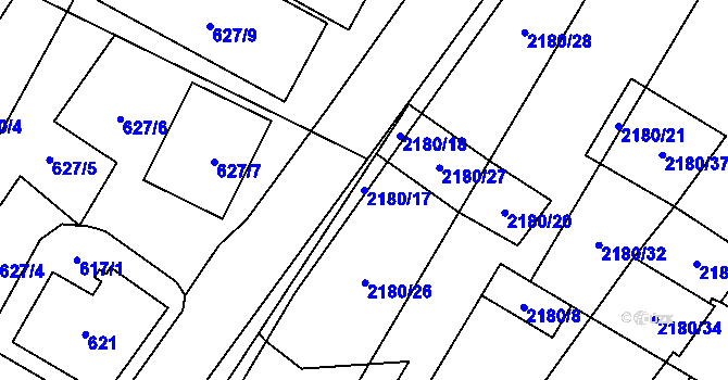 Parcela st. 2180/17 v KÚ Chomutov I, Katastrální mapa