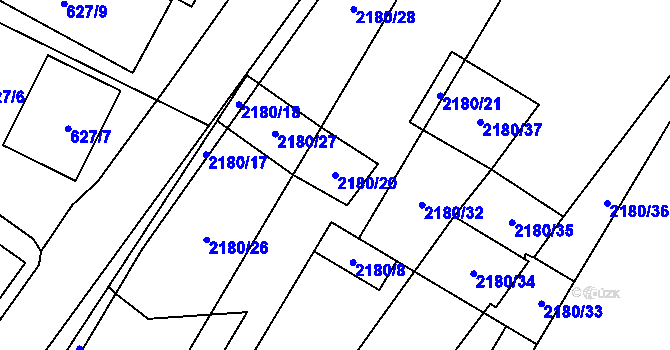 Parcela st. 2180/20 v KÚ Chomutov I, Katastrální mapa