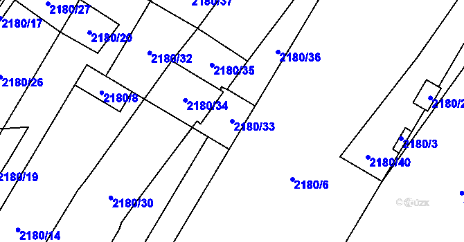 Parcela st. 2180/33 v KÚ Chomutov I, Katastrální mapa