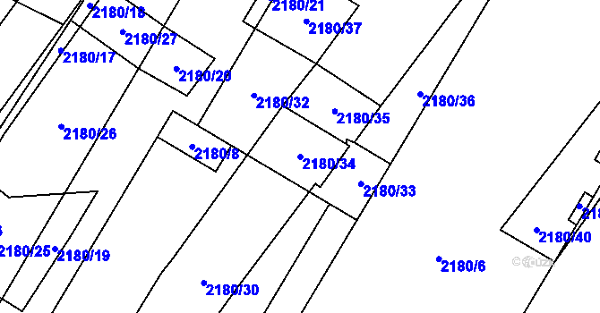 Parcela st. 2180/34 v KÚ Chomutov I, Katastrální mapa