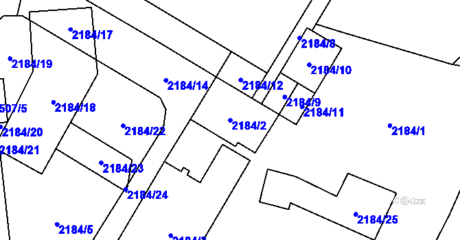 Parcela st. 2184/2 v KÚ Chomutov I, Katastrální mapa