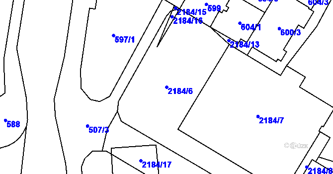 Parcela st. 2184/6 v KÚ Chomutov I, Katastrální mapa