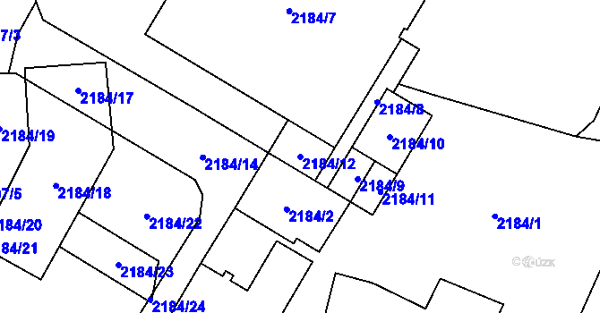 Parcela st. 2184/12 v KÚ Chomutov I, Katastrální mapa