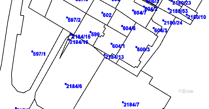 Parcela st. 2184/13 v KÚ Chomutov I, Katastrální mapa