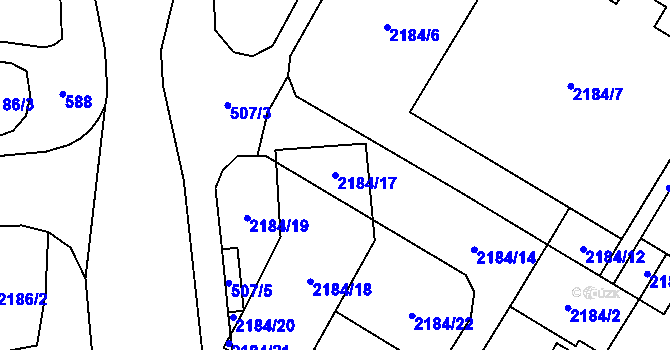 Parcela st. 2184/17 v KÚ Chomutov I, Katastrální mapa