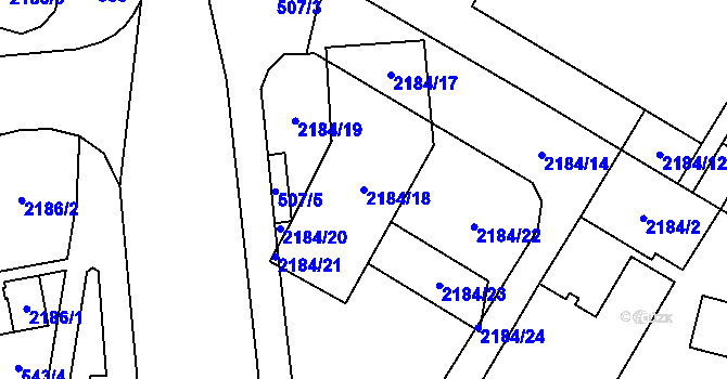 Parcela st. 2184/18 v KÚ Chomutov I, Katastrální mapa