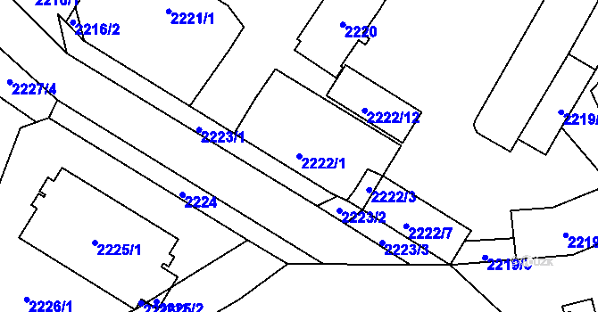 Parcela st. 2222/1 v KÚ Chomutov I, Katastrální mapa