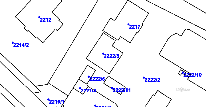 Parcela st. 2222/5 v KÚ Chomutov I, Katastrální mapa