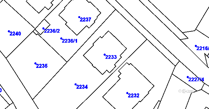 Parcela st. 2233 v KÚ Chomutov I, Katastrální mapa