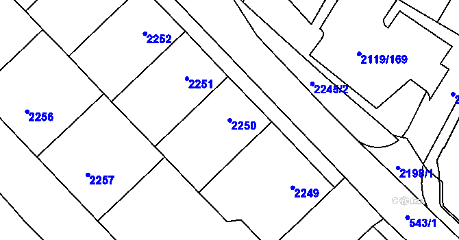 Parcela st. 2250 v KÚ Chomutov I, Katastrální mapa