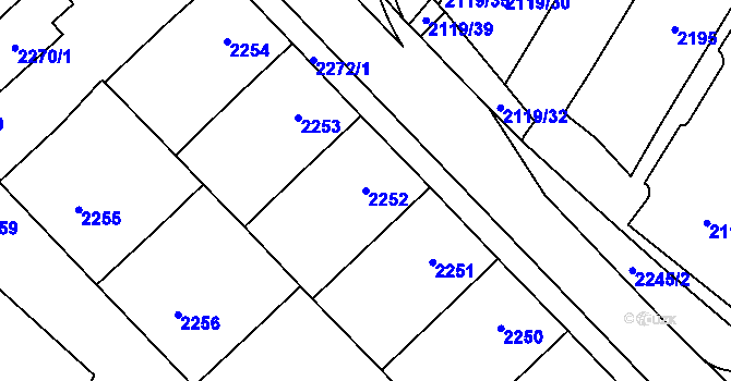 Parcela st. 2252 v KÚ Chomutov I, Katastrální mapa
