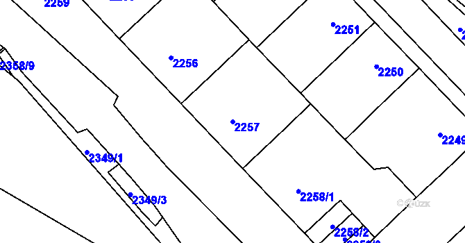 Parcela st. 2257 v KÚ Chomutov I, Katastrální mapa
