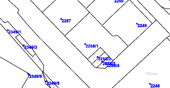 Parcela st. 2258/1 v KÚ Chomutov I, Katastrální mapa