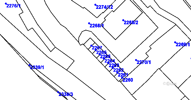 Parcela st. 2266 v KÚ Chomutov I, Katastrální mapa