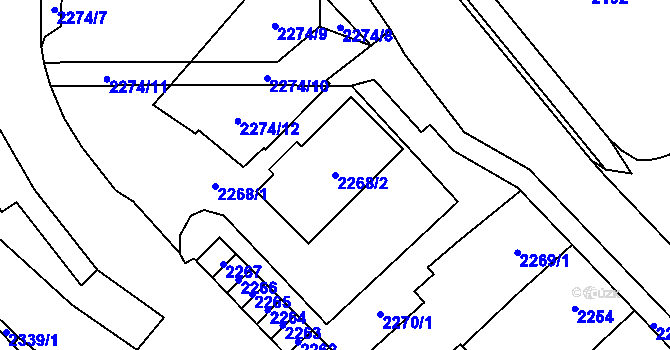 Parcela st. 2268/2 v KÚ Chomutov I, Katastrální mapa