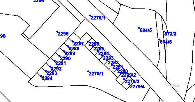 Parcela st. 2284 v KÚ Chomutov I, Katastrální mapa
