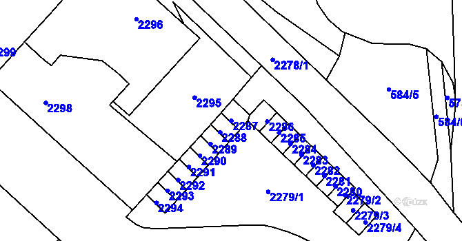 Parcela st. 2287 v KÚ Chomutov I, Katastrální mapa
