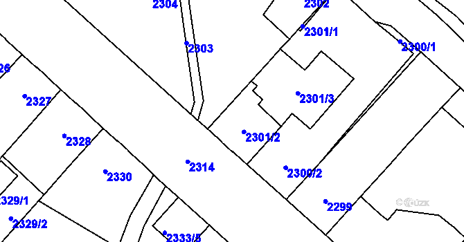 Parcela st. 2301 v KÚ Chomutov I, Katastrální mapa
