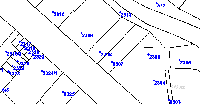 Parcela st. 2308 v KÚ Chomutov I, Katastrální mapa