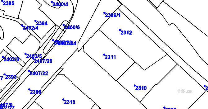 Parcela st. 2311 v KÚ Chomutov I, Katastrální mapa