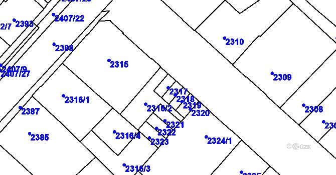 Parcela st. 2317 v KÚ Chomutov I, Katastrální mapa