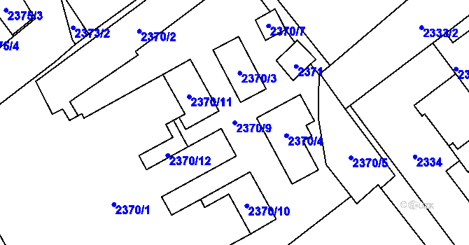 Parcela st. 2370/9 v KÚ Chomutov I, Katastrální mapa
