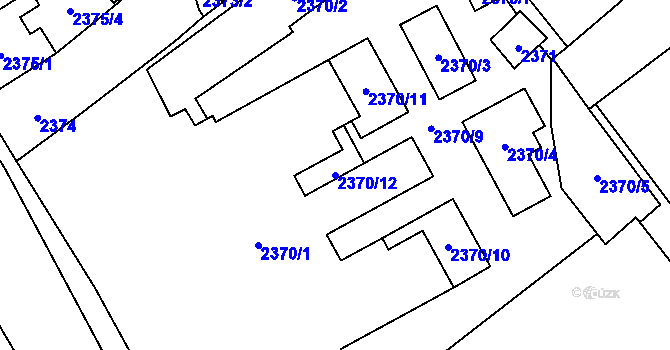 Parcela st. 2370/12 v KÚ Chomutov I, Katastrální mapa