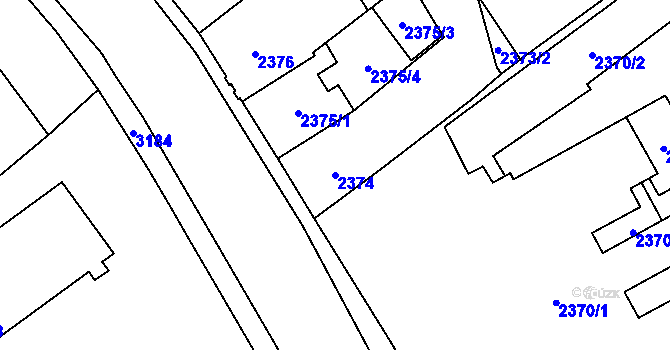 Parcela st. 2374 v KÚ Chomutov I, Katastrální mapa