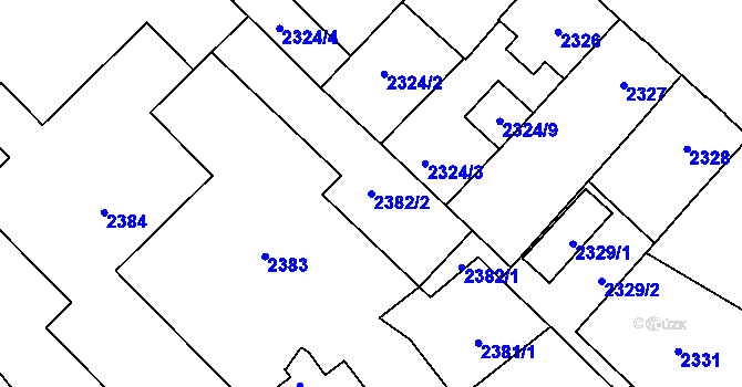 Parcela st. 2382/2 v KÚ Chomutov I, Katastrální mapa
