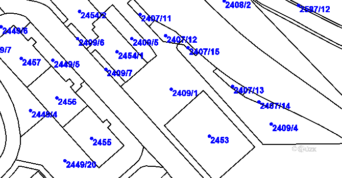 Parcela st. 2409/1 v KÚ Chomutov I, Katastrální mapa