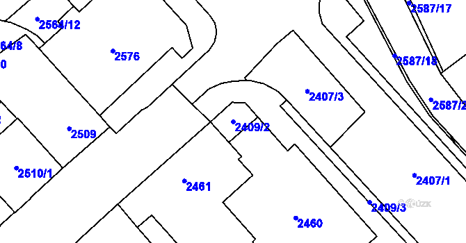 Parcela st. 2409/2 v KÚ Chomutov I, Katastrální mapa
