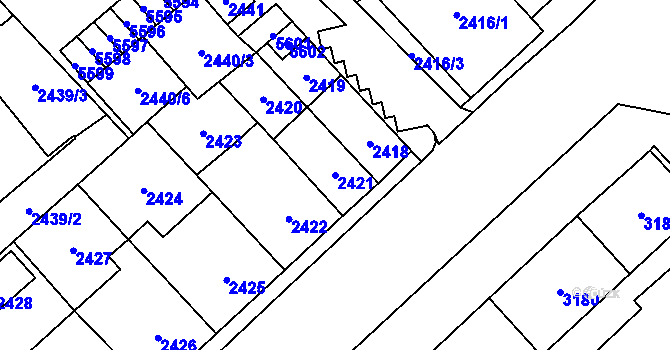 Parcela st. 2421 v KÚ Chomutov I, Katastrální mapa
