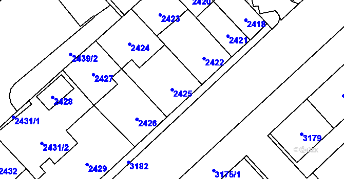 Parcela st. 2425 v KÚ Chomutov I, Katastrální mapa