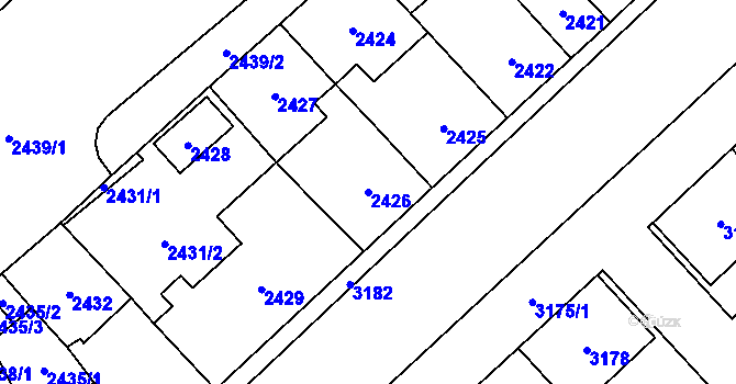 Parcela st. 2426 v KÚ Chomutov I, Katastrální mapa