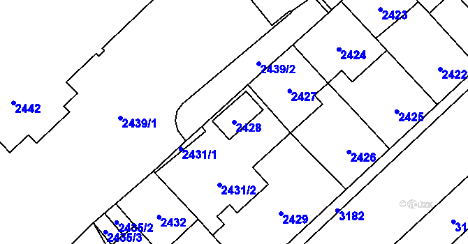 Parcela st. 2428 v KÚ Chomutov I, Katastrální mapa