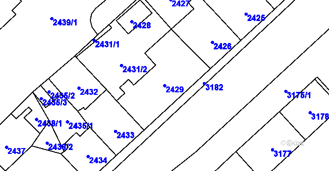 Parcela st. 2429 v KÚ Chomutov I, Katastrální mapa