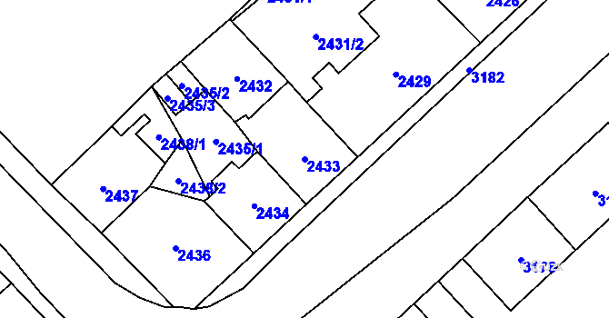 Parcela st. 2433 v KÚ Chomutov I, Katastrální mapa