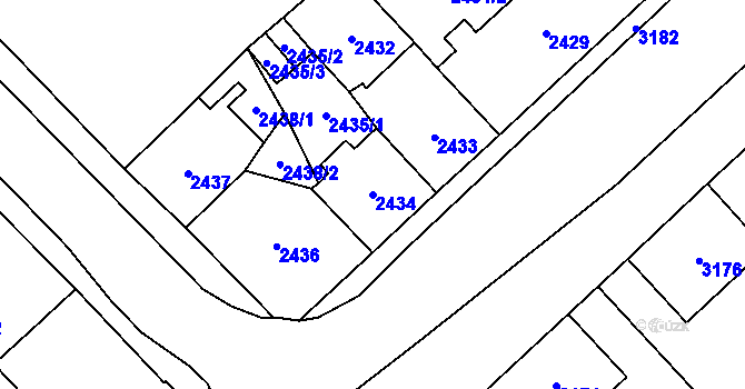 Parcela st. 2434 v KÚ Chomutov I, Katastrální mapa