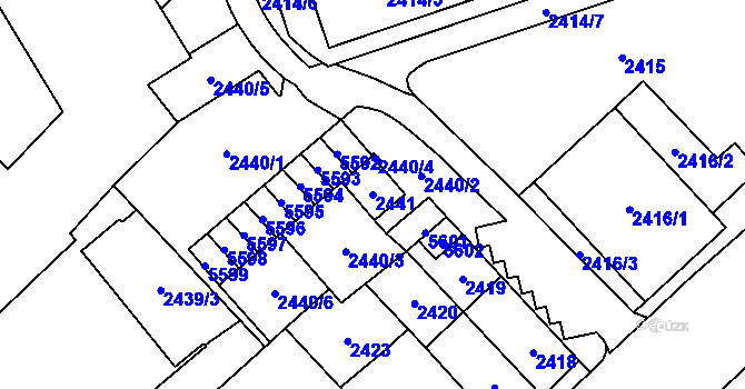 Parcela st. 2441 v KÚ Chomutov I, Katastrální mapa