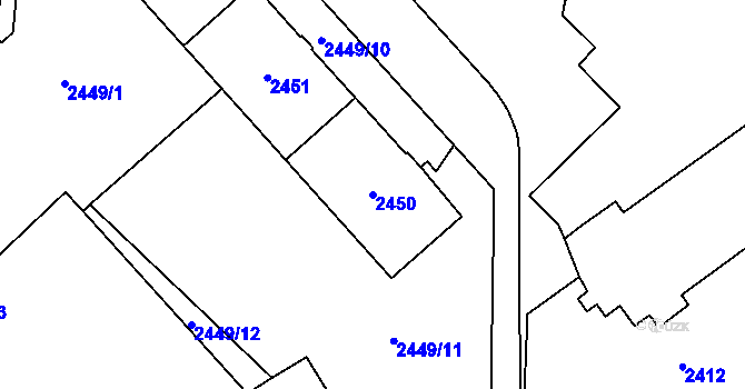 Parcela st. 2450 v KÚ Chomutov I, Katastrální mapa