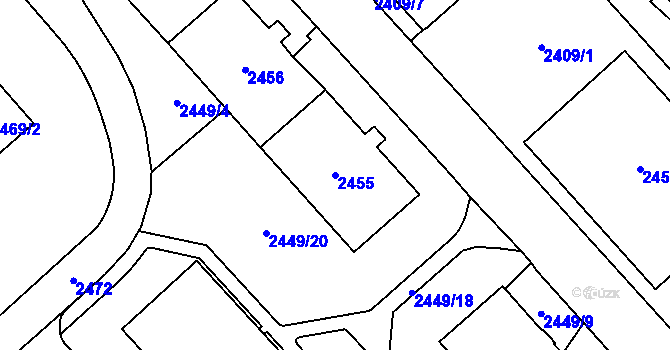Parcela st. 2455 v KÚ Chomutov I, Katastrální mapa