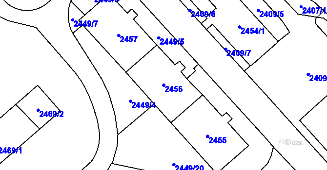 Parcela st. 2456 v KÚ Chomutov I, Katastrální mapa