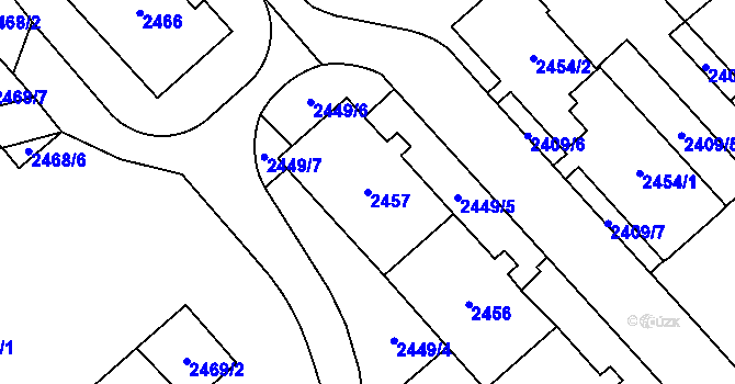 Parcela st. 2457 v KÚ Chomutov I, Katastrální mapa