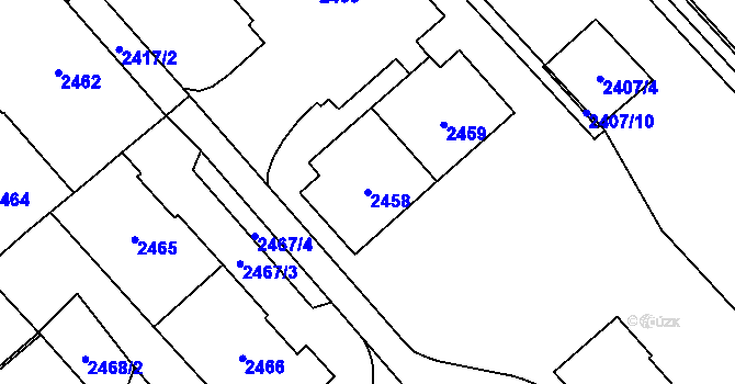 Parcela st. 2458 v KÚ Chomutov I, Katastrální mapa