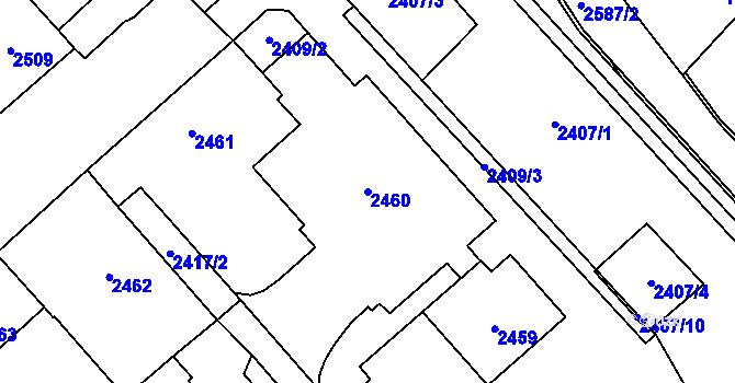 Parcela st. 2460 v KÚ Chomutov I, Katastrální mapa