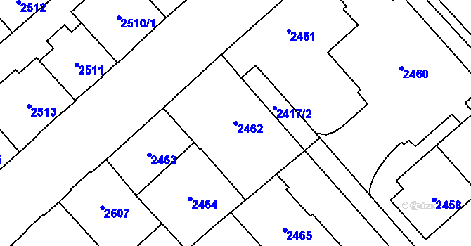 Parcela st. 2462 v KÚ Chomutov I, Katastrální mapa