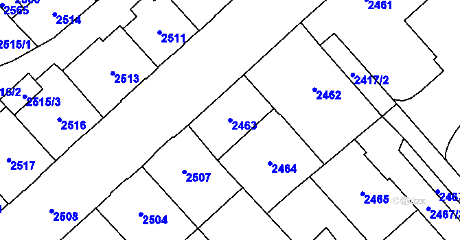 Parcela st. 2463 v KÚ Chomutov I, Katastrální mapa