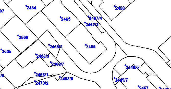 Parcela st. 2466 v KÚ Chomutov I, Katastrální mapa