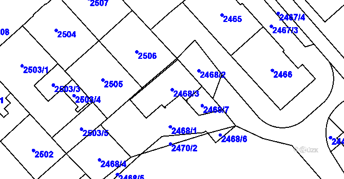 Parcela st. 2468/3 v KÚ Chomutov I, Katastrální mapa