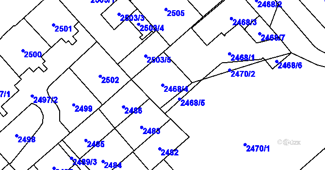 Parcela st. 2468/4 v KÚ Chomutov I, Katastrální mapa